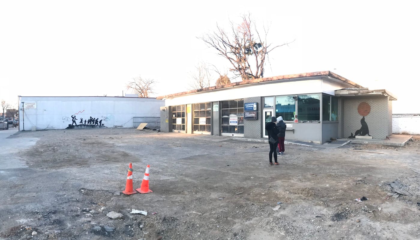 The site of the two Banksy murals in Midwood, Brooklyn