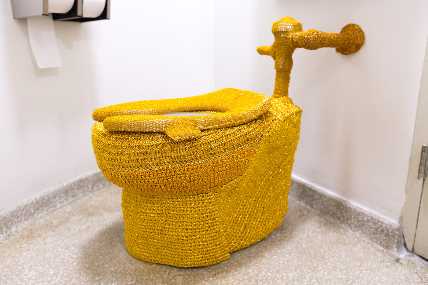 A guerrilla intervention in the Guggenheim Museum's fourth floor bathroom (photo provided to Hyperallergic by anonymous source)