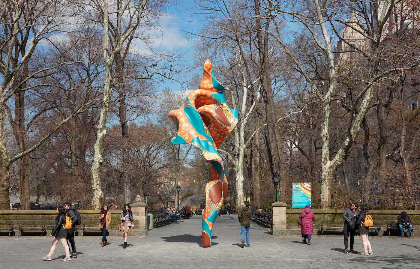 Yinka Shonibare, "
Wind Sculpture (SG) I" (2018), hand-painted fiberglass resin cast
(courtesy Collection of Davidson College, NC, and James Cohan Gallery, NY; photo by Jason Wyche, courtesy of Public Art Fund, NY)