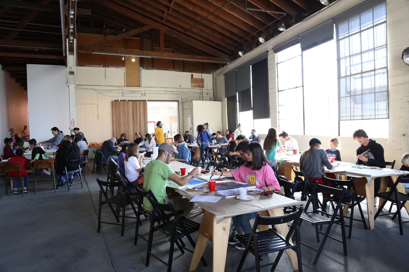 From the youth workshop “Paint With Alake!” held in conjunction with the Alake Shilling's exhibition <em>Monsoon Lagoon</em> on February 25, 2018 (photo by Jessica Renzelm, courtesy 356 Mission)