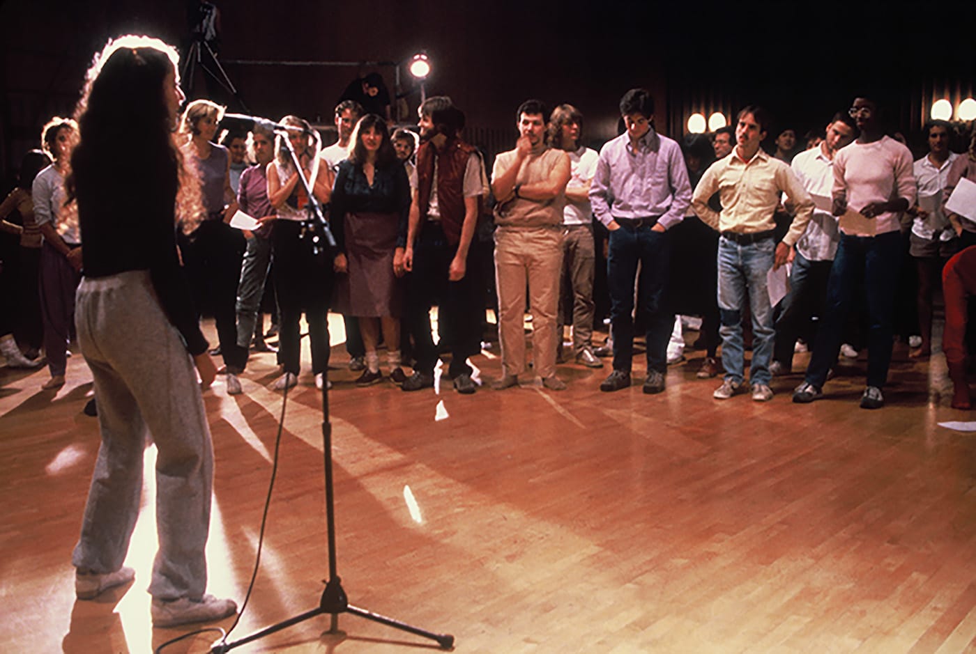 Adrian Piper, "Funk Lessons" (1983–84), documentation of the group performance at University of California, Berkeley, November 6, 1983; color photograph, collection Adrian Piper Research Archive Foundation Berlin (© Adrian Piper Research Archive Foundation Berlin; photo courtesy of the University of California at Berkeley)