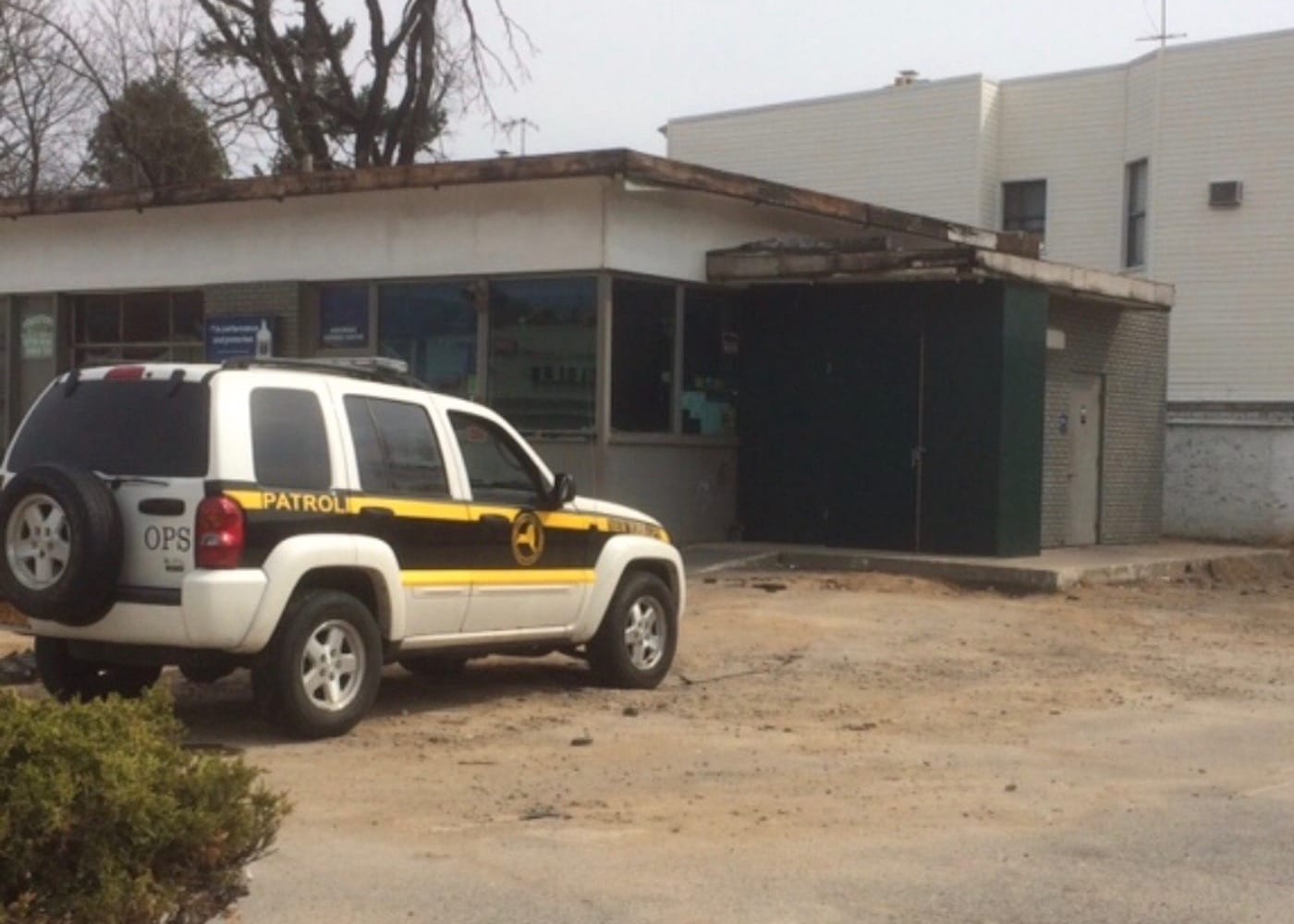 A newly built plywood fence covers the Banksy seal mural in Midwood, Brooklyn. (photo by and courtesy Evan Franca)