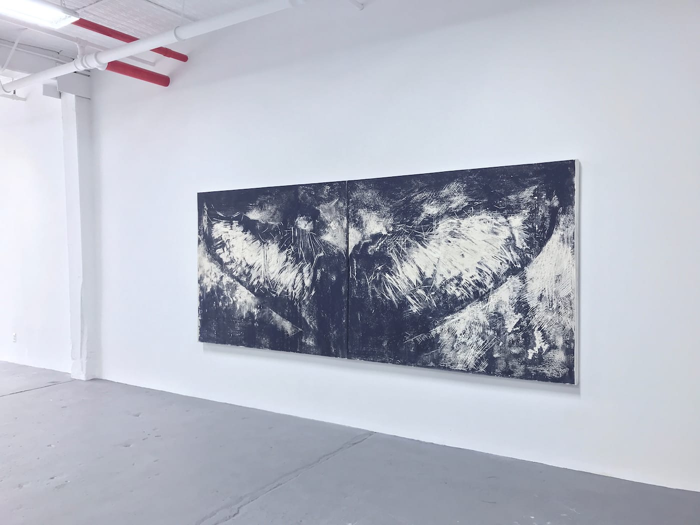 Juliette Dumas, "Whale Fluke (Night)" (2018), clay and gouache on paper mounted on canvas, 60 x 144 in