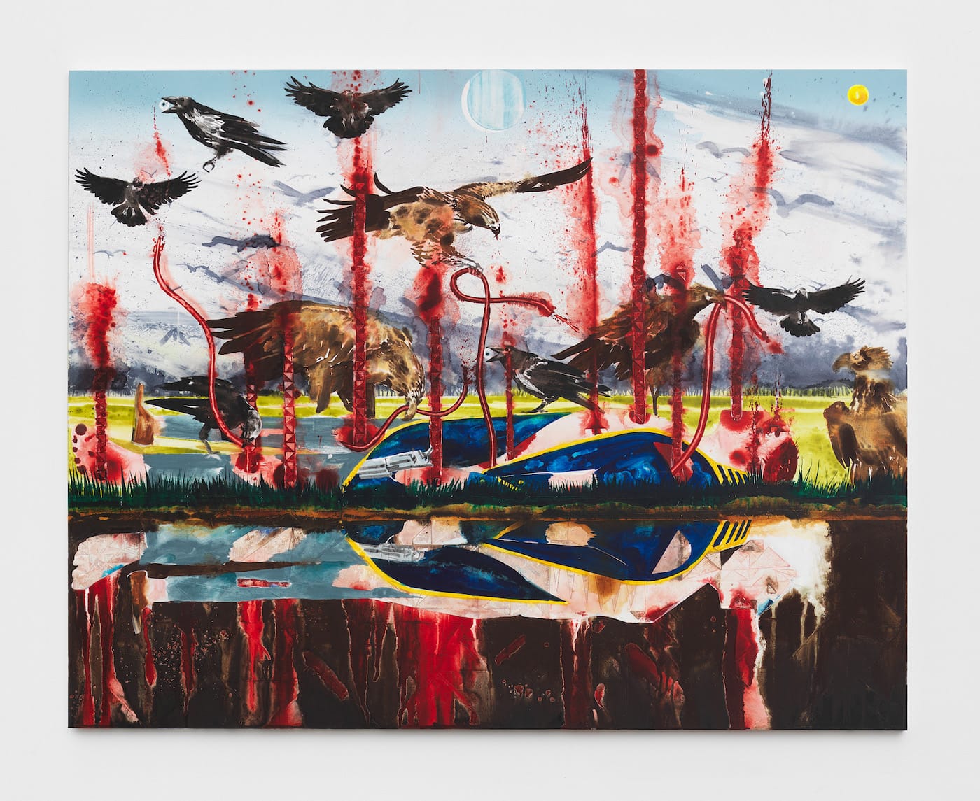 Barnaby Furnas, "Untitled Remains" (2018), dispersed pigments, acrylic, colored pencil, pencil on linen, 51 1/2 x 65 1/2 in (courtesy of the artist and Marianne Boesky Gallery, New York and Aspen; © Barnaby Furnas; photo by Object Studies)