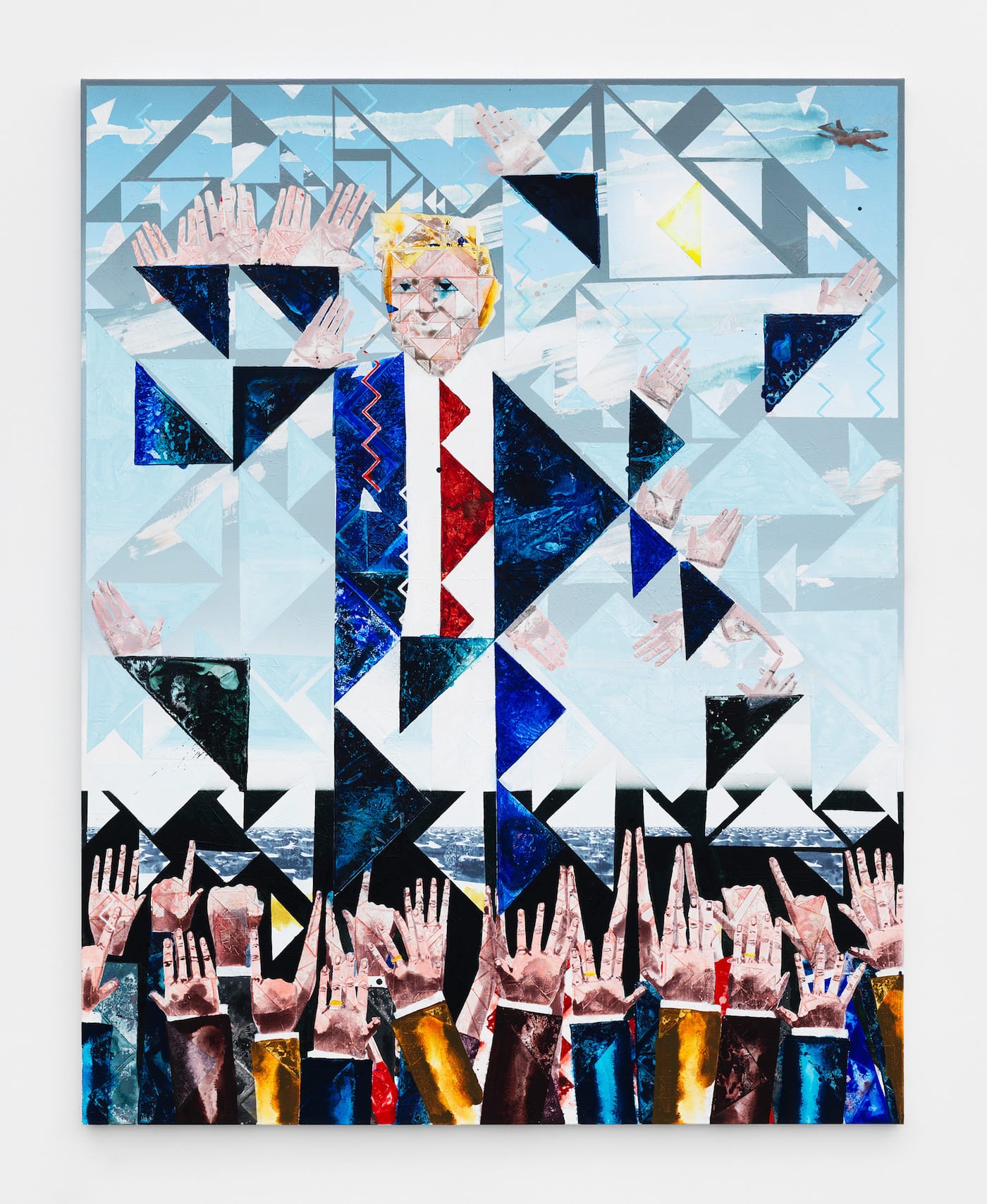 Barnaby Furnas, "Rally No. 2 (The Octopus)" (2018), dispersed pigments, acrylic, colored pencil, pencil on linen, 65 1/2 x 51 1/2 in (courtesy of the artist and Marianne Boesky Gallery, New York and Aspen; © Barnaby Furnas; photo by Object Studies)