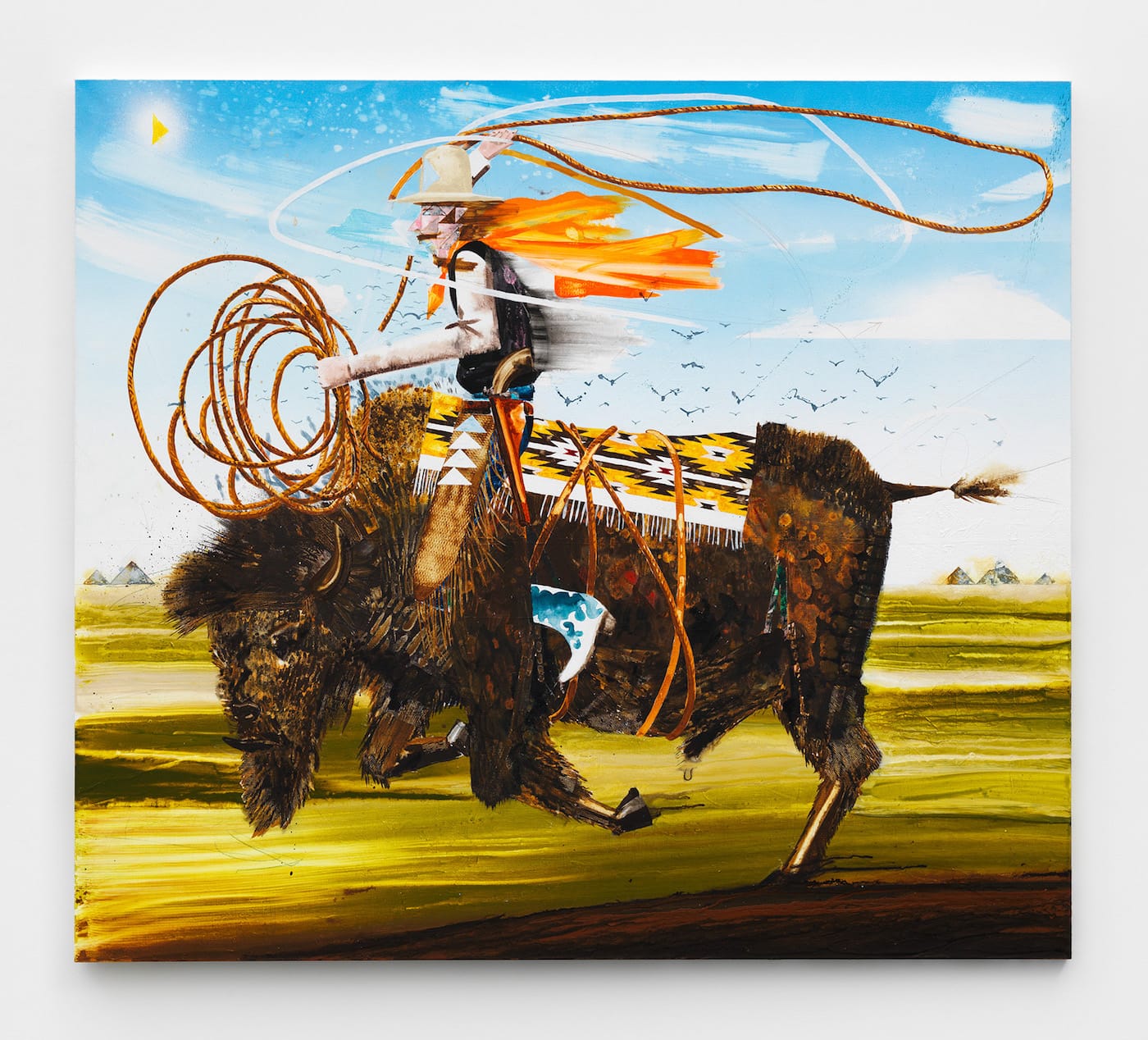 Barnaby Furnas, "The Wrangler" (2018), dispersed pigments, acrylic, colored pencil, pencil on linen, 64 1/2 x 73 in (courtesy of the artist and Marianne Boesky Gallery, New York and Aspen; © Barnaby Furnas; photo by Object Studies)
