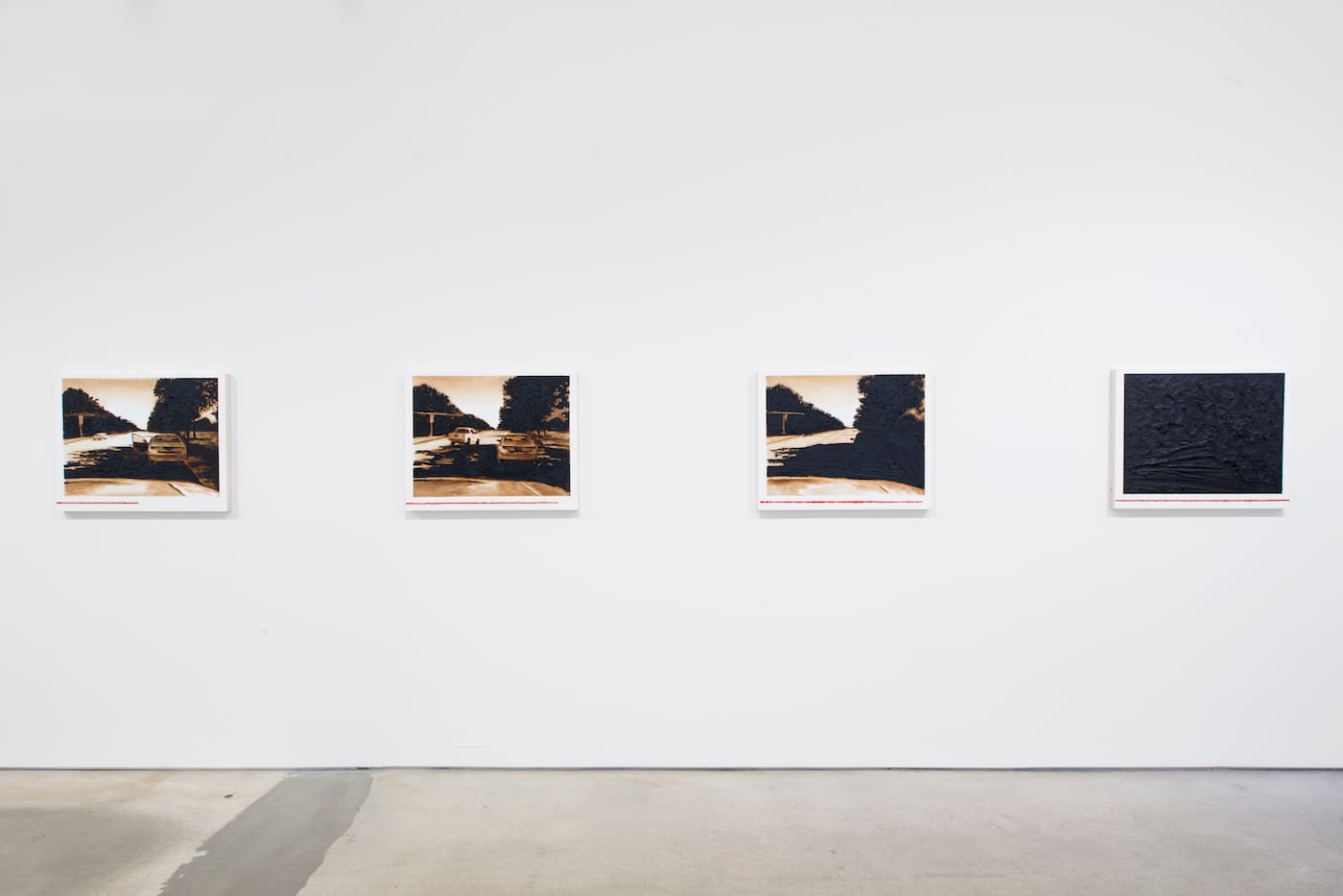 Titus Kaphar, "Forced Out of Frame (2016), oil and tar on panel, installation view (image courtesy of Jack Shainman Gallery, New York)