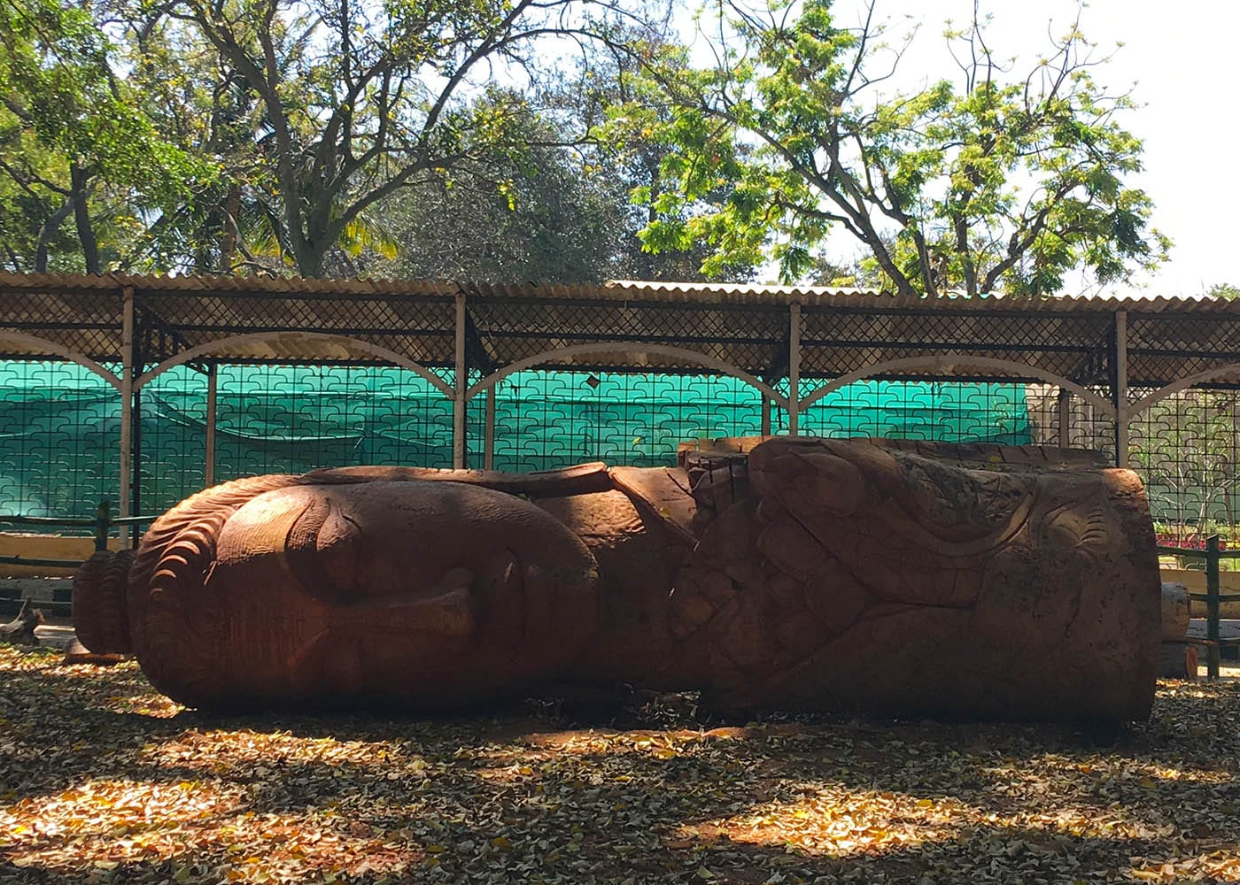 A sculpture carved from the trunk of a felled tree in Lalbagh Botanical Gardens