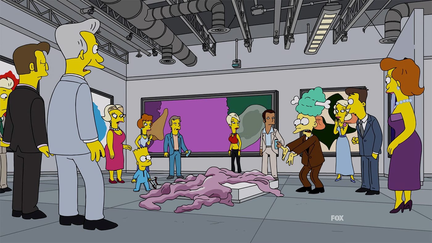 A scene from episode 13 of season 29 of <em>The SImpsons</em>, "3 Scenes Plus a Tag from a Marriage" (screenshot by the author via Fox)