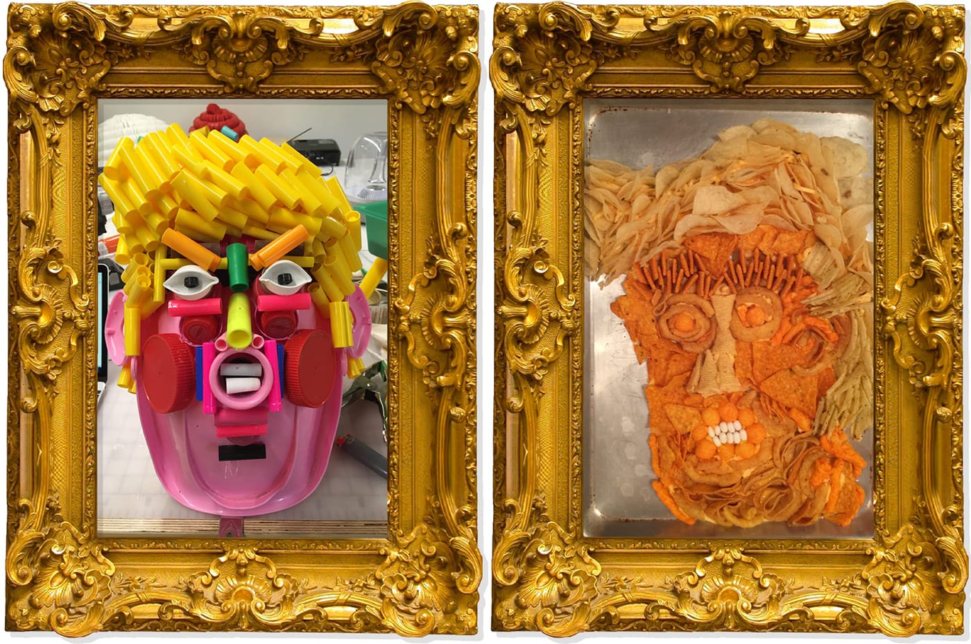 Submissions by Alex Lockwood (left) and Edward Charbonneau (right) to Crooked Media's Trump portrait contest