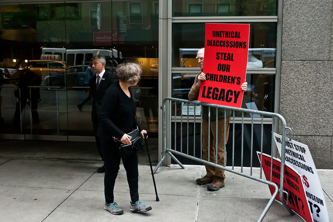 Demonstrators from Save the Art – Save the Museum protest the sale of Berkshire Museum artworks at Sotheby's