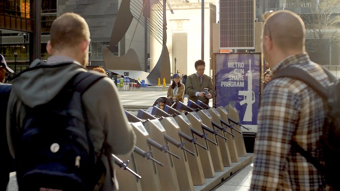 The "Metro Gun Share Program" station in Daley Plaza, Chicago