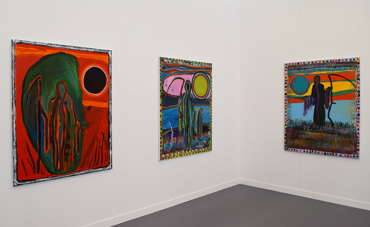 Paintings by Josh Smith in the David Zwirner booth at Frieze New York