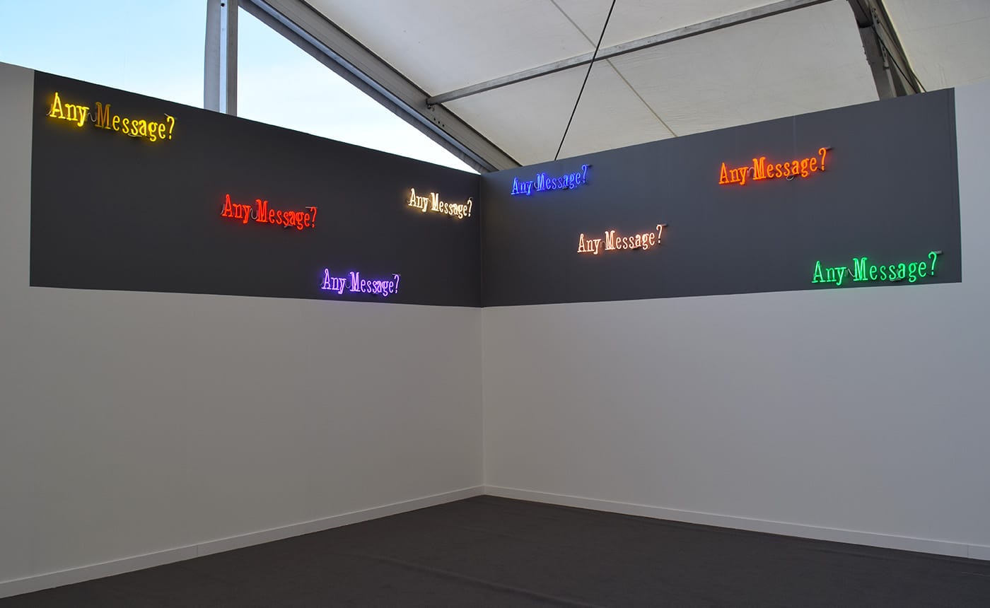 New neon sculptures by Joseph Kosuth in the Almine Rech Gallery booth at Frieze New York