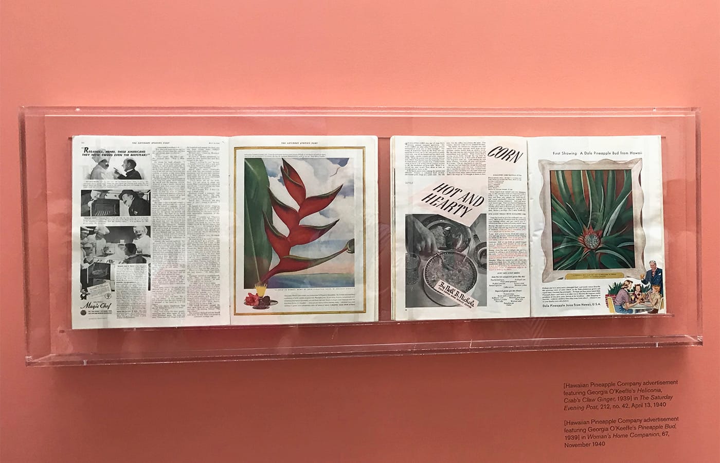 Advertisements for Hawaiian Pineapple Company (now known as Dole) featuring O’Keeffe’s work in print magazines