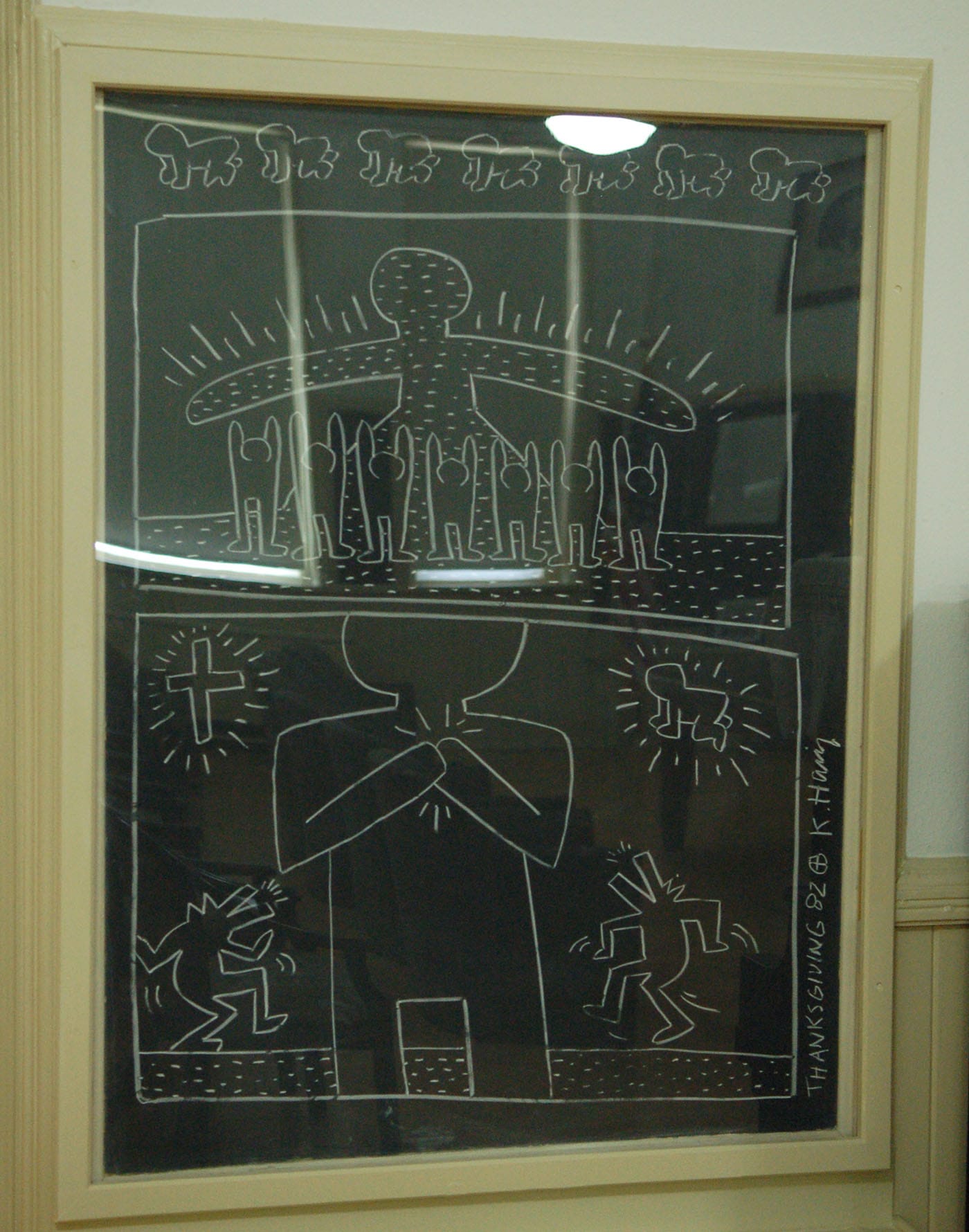 Detail of "Untitled" (1982), a suite of chalkboard murals by Keith Haring inside the Kutztown Area Historical Society