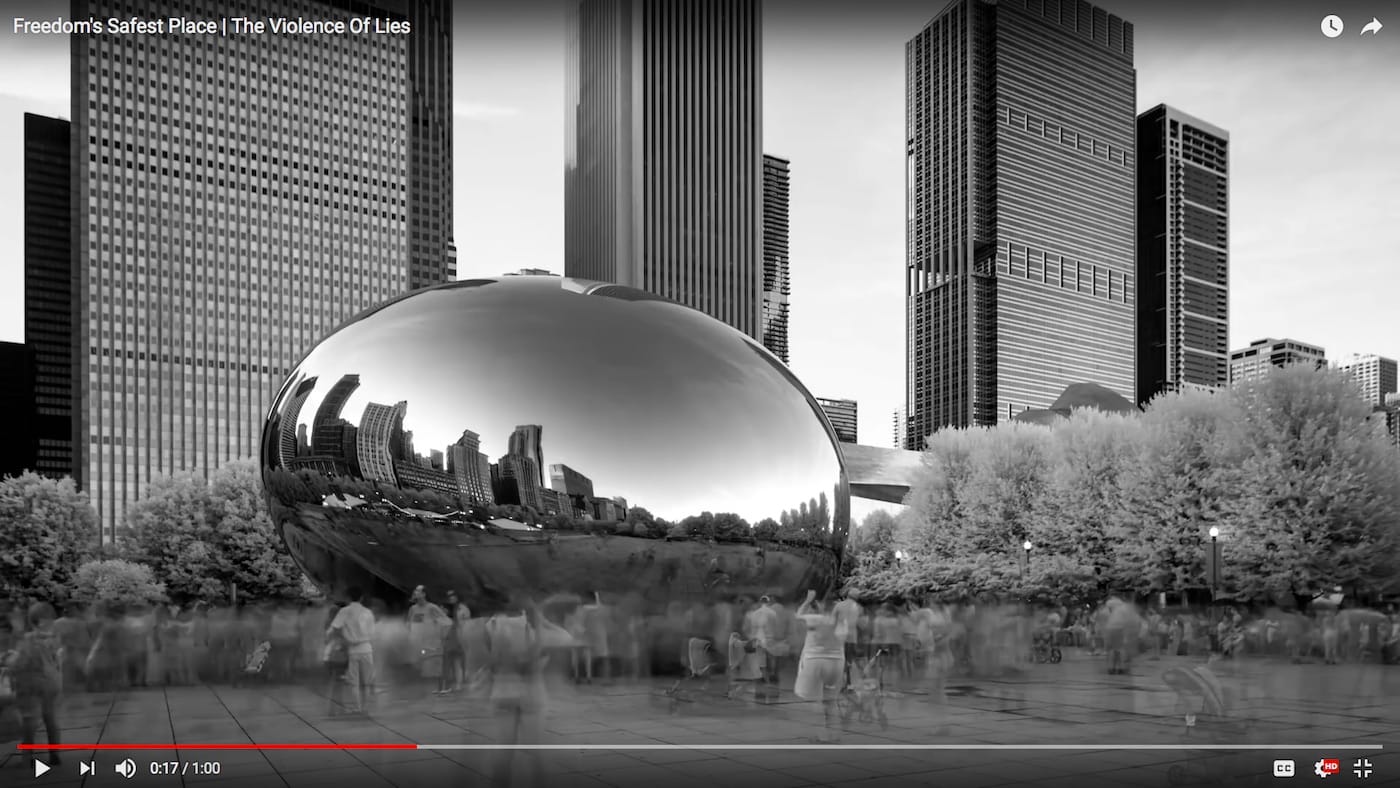 Anish Kapoor's "Cloud Gate" appears in a National Rifle Association commercial (screenshot by the author via YouTube)