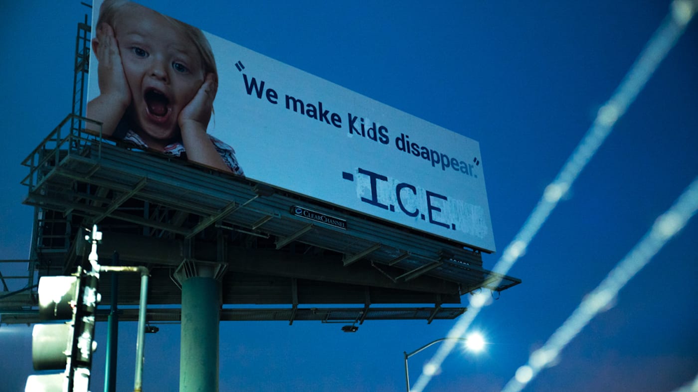 The billboard after Indecline's intervention (photo courtesy Indecline)