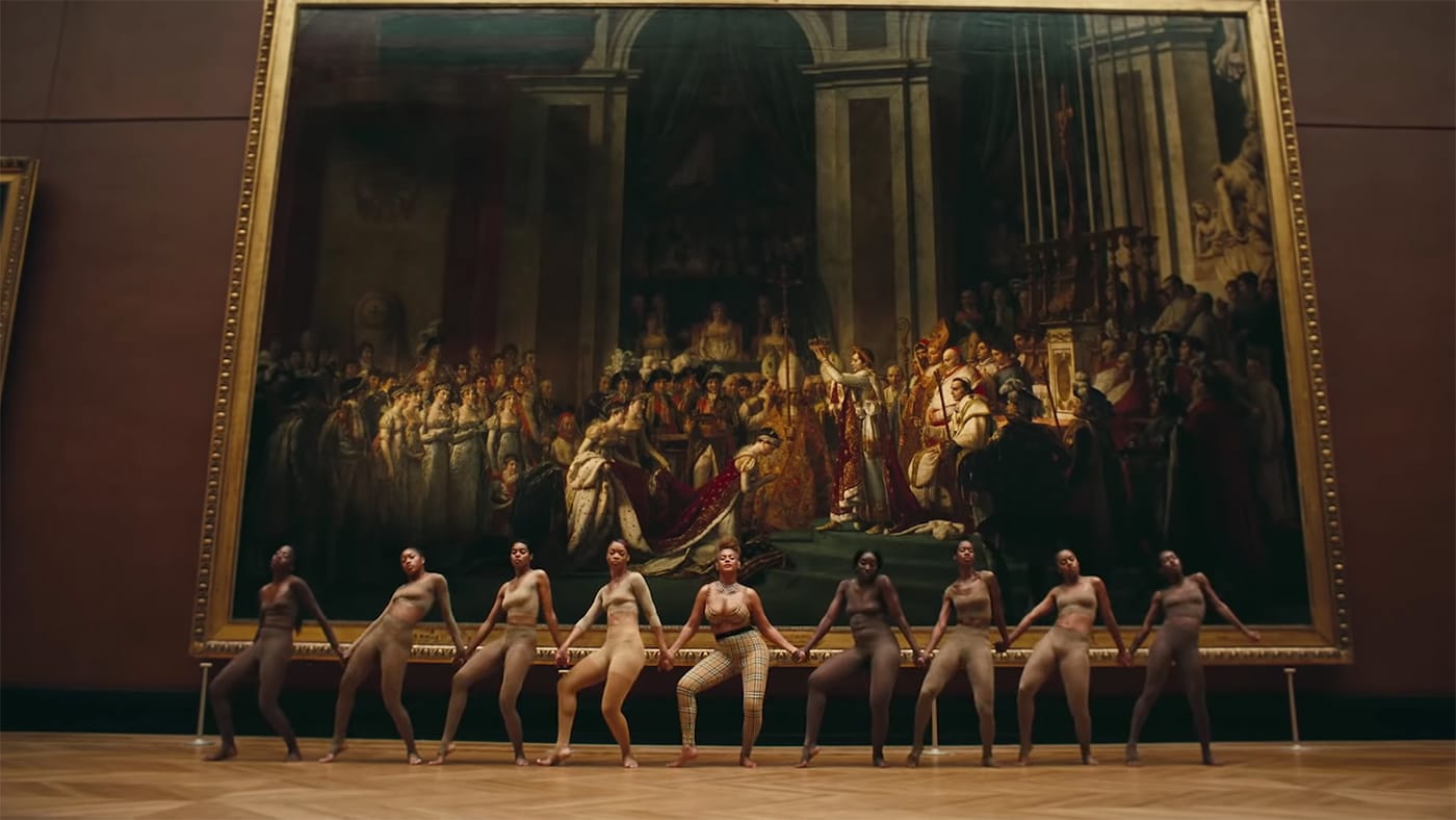 Beyoncé and her dancers in front of Jacques-Louis David’s “Coronation of Napoleon”