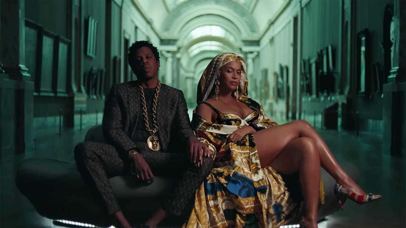 Beyoncé and Jay-Z in a gallery at the Louvre