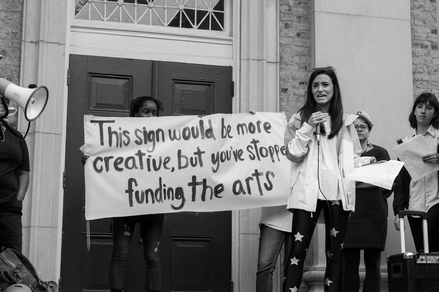 University of North Carolina, Chapel Hill art and humanities students deliver their demands to the University at a rally outside the Chancellor’s office. (photo by Ari Sen)