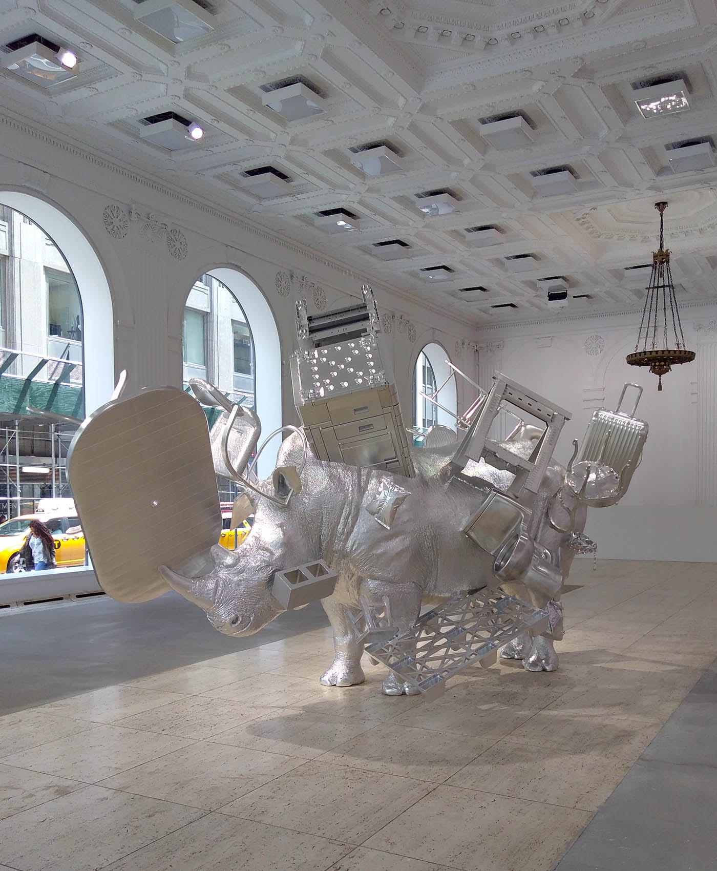 Urs Fischer, "Things" (2017), milled aluminum, steel, power magnets, two-component epoxy adhesive, 125 1/4 × 204 3/8 × 118 1/2 in, edition of 3 + 1 AP (work © Urs Fischer; photo by the author for Hyperallergic)