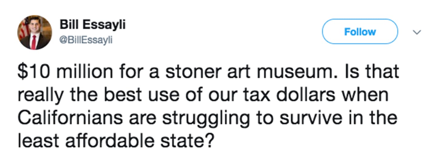 Bill Essayli's tweet on the Cheech Marin Center for Chicano Art (image via Twitter)