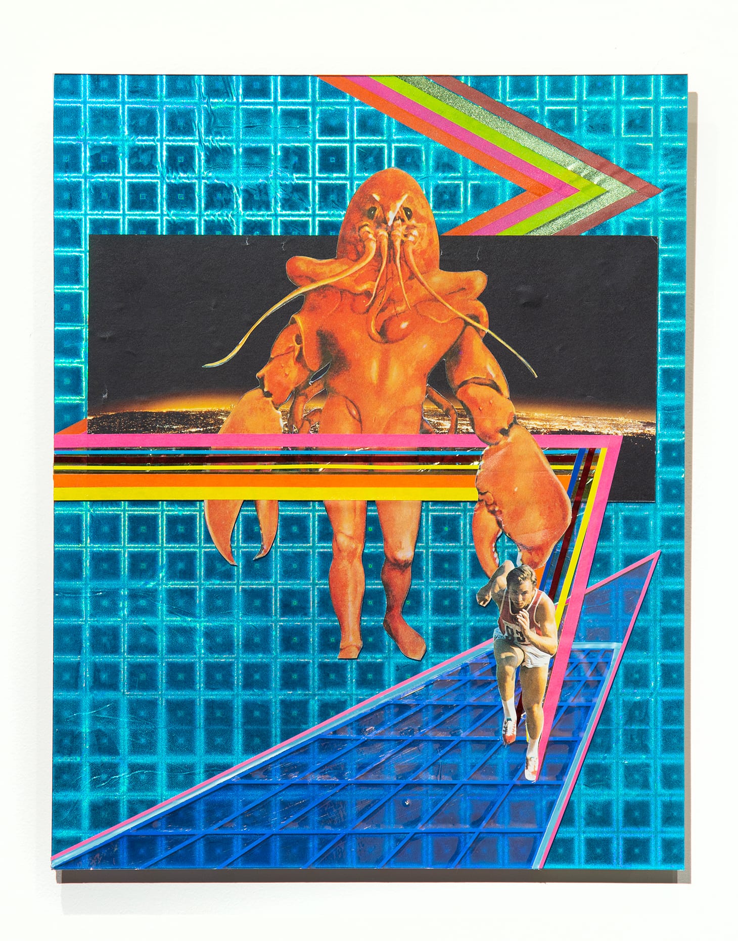 Delano Dunn, "The Lonely Run (Remember Why You Left)" (2017), vinyl, tape, cellophane, and paper on plexiglass, 15 x 12 in. (all images courtesy of Project for Empty Space)