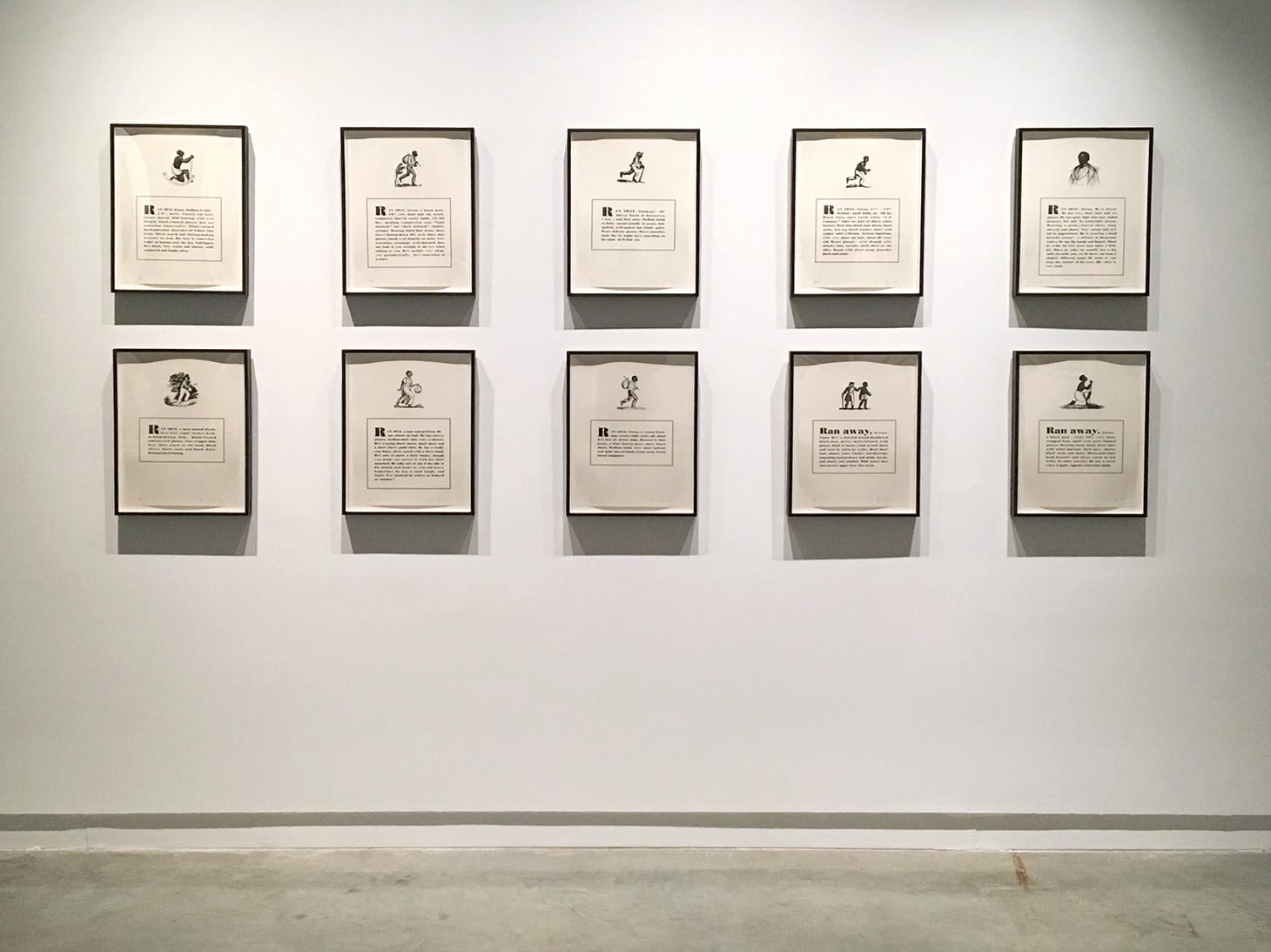 Glenn Ligon, “Runaways” (1993), Lithographs, edition. Ten panels, Bronx Museum Permanent Collection