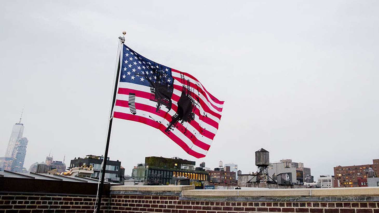 Josephine Meckseper, "Untitled (Flag 2)" from the Pledges of Allegiance project (photo by Guillaume Ziccarelli) (image courtesy of Creative Time)