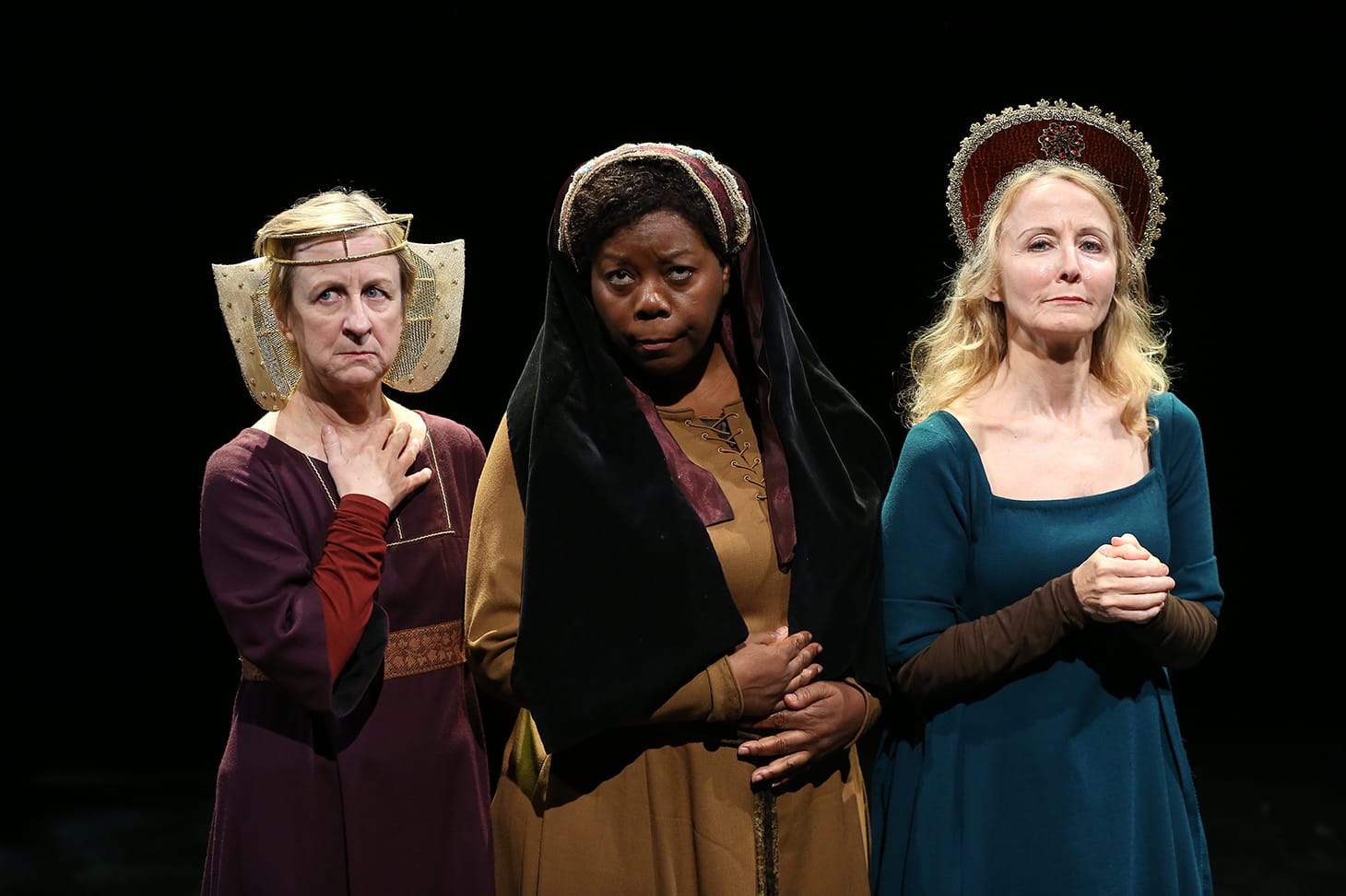 Pippa Pearthree, LaTonya Borsay, and Ginger Grace in <em>The Saintliness of Margery Kempe</em>, directed by Austin Pendleton at The Duke on 42nd Street (photo © Carol Rosegg)
