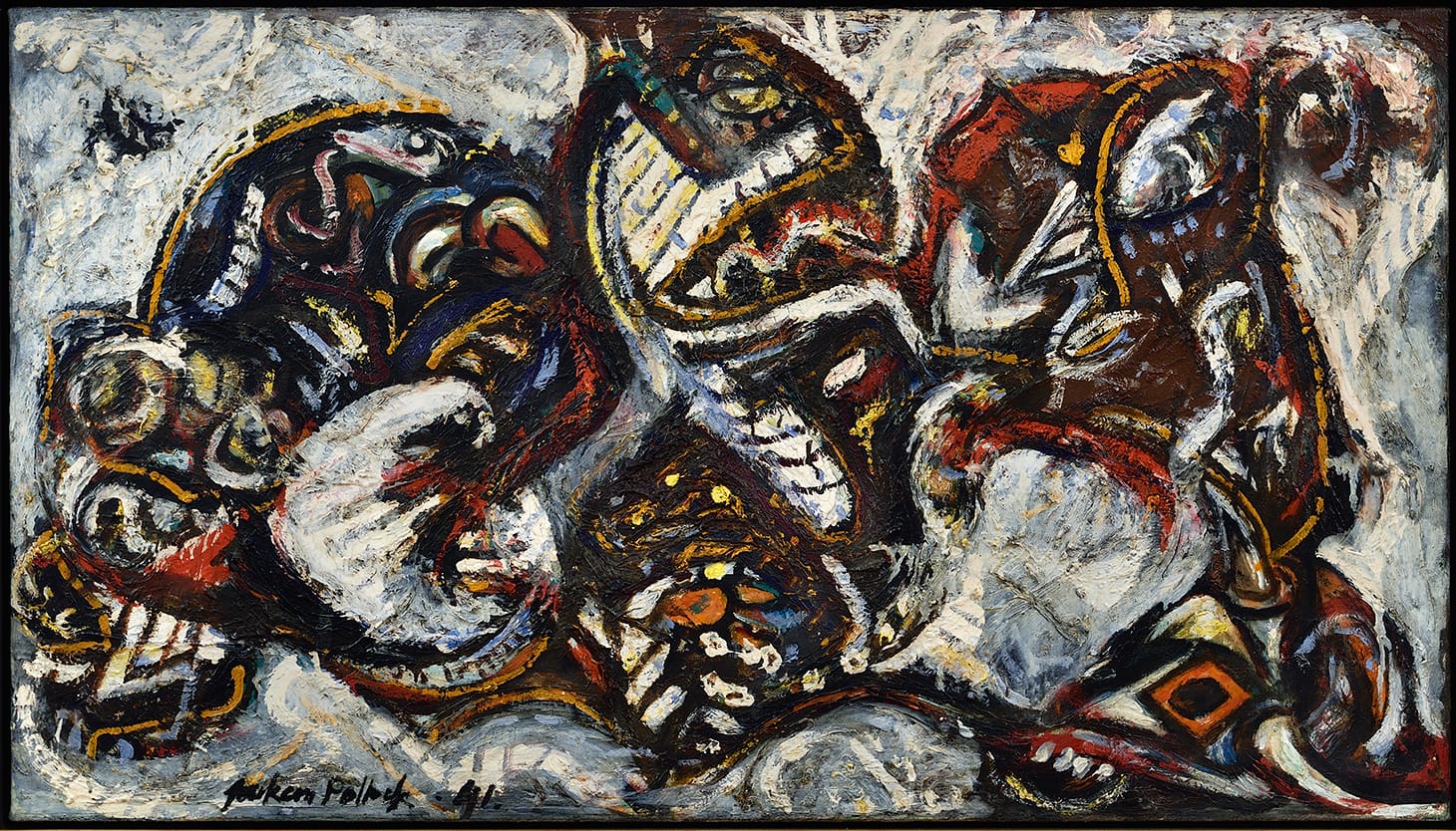 Jackson Pollock, "Composition with Masked Forms" (1941), oil on canvas, 27 3⁄4 x 49 3⁄4 in. (image courtesy of Colby College Museum of Art)