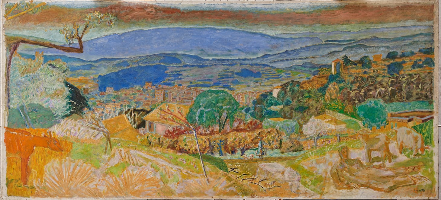 Pierre Bonnard, "Landscape at Le Cannet" (1928), oil on canvas, 50 3/8 x 109 ½ in., signed (lower right) "Bonnard” (image courtesy of The Kimbell Art Museum)