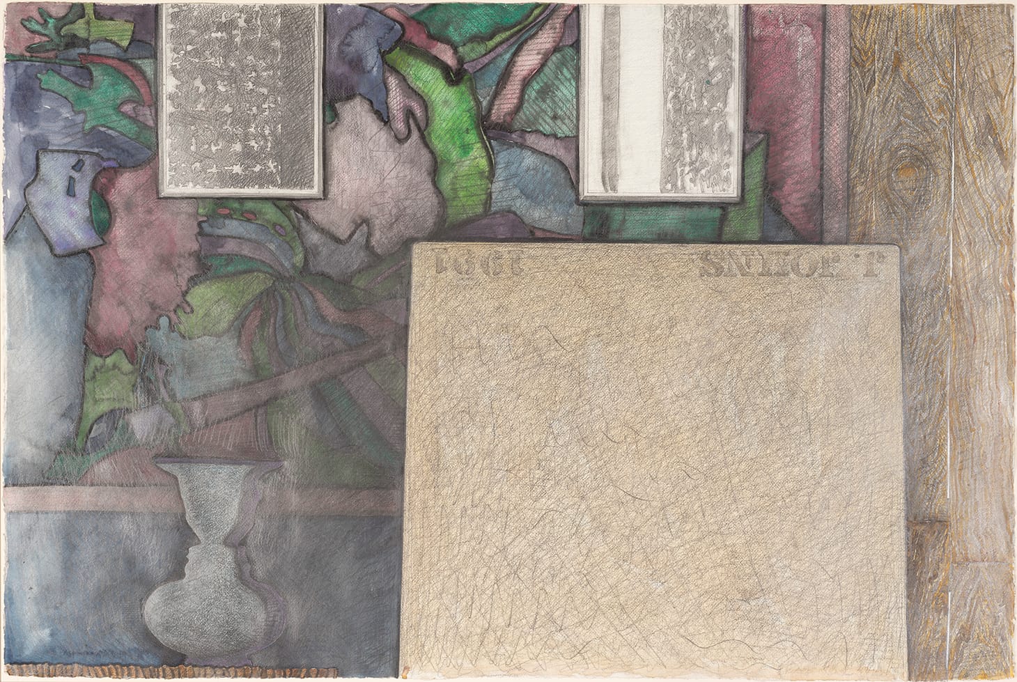 Jasper Johns, "Untitled"(1991), watercolor, pencil, and graphite on paper, 27 1/2 x 41 in. Artwork © Jasper Johns / Licensed by VAGA at Artists Rights Society (ARS), New York (photo by Kris Graves)