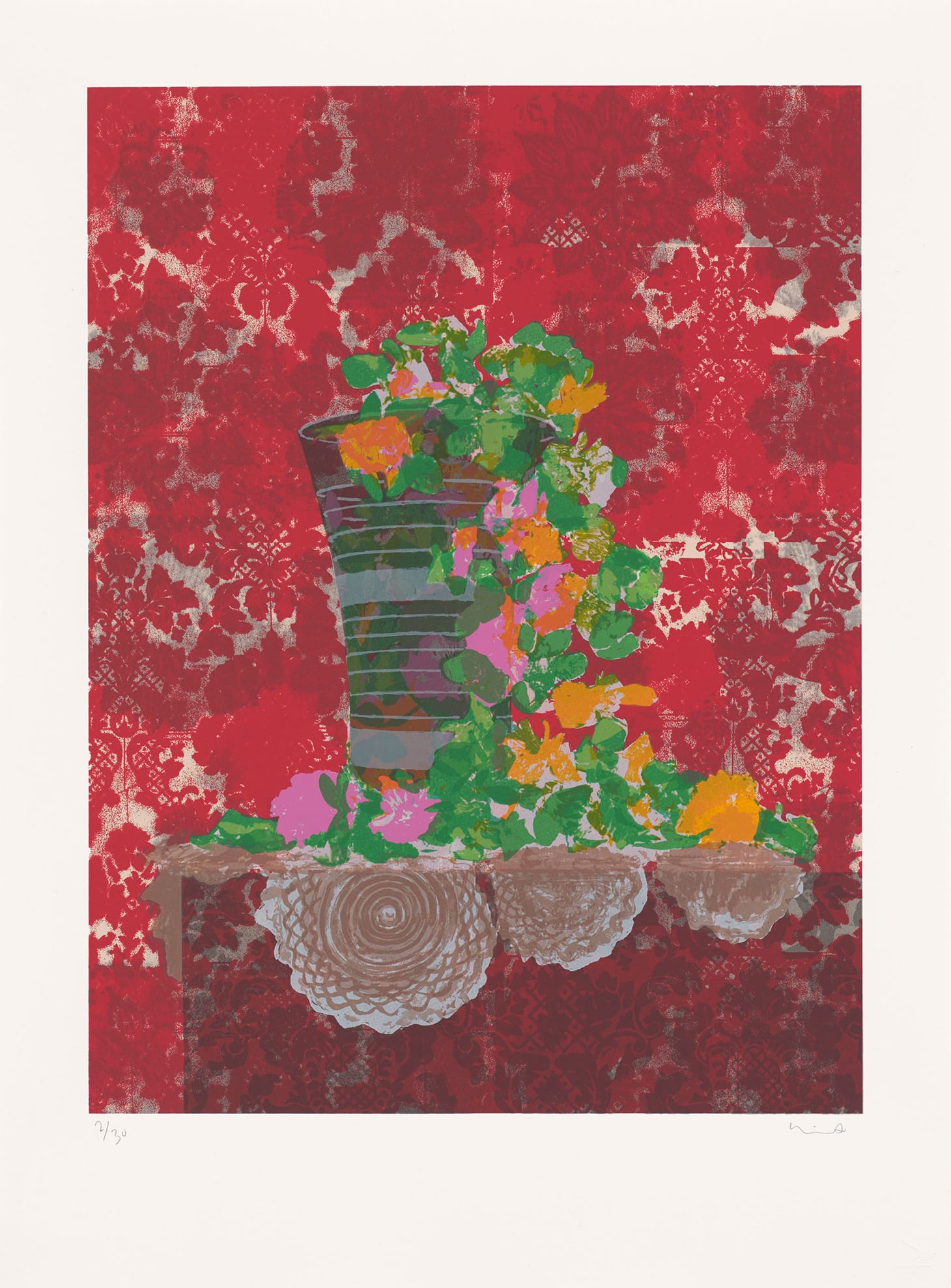 Hurvin Anderson, "Still Life with Artificial Flowers" (2018), screenprint, edition of 30 (image courtesy the Government Art Collection)