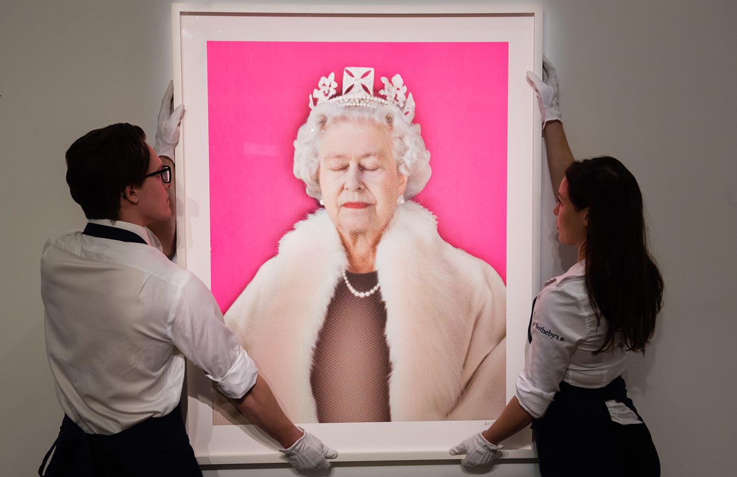 Chris Levine, "Lightness of Being (Pink)" (2015), multi-colored silkscreen with hand applied Swarovski crystals, initialed and dated in black ink with the artist’s stamp in the lower right, 55½ x 45½ inches (image courtesy Sotheby's)