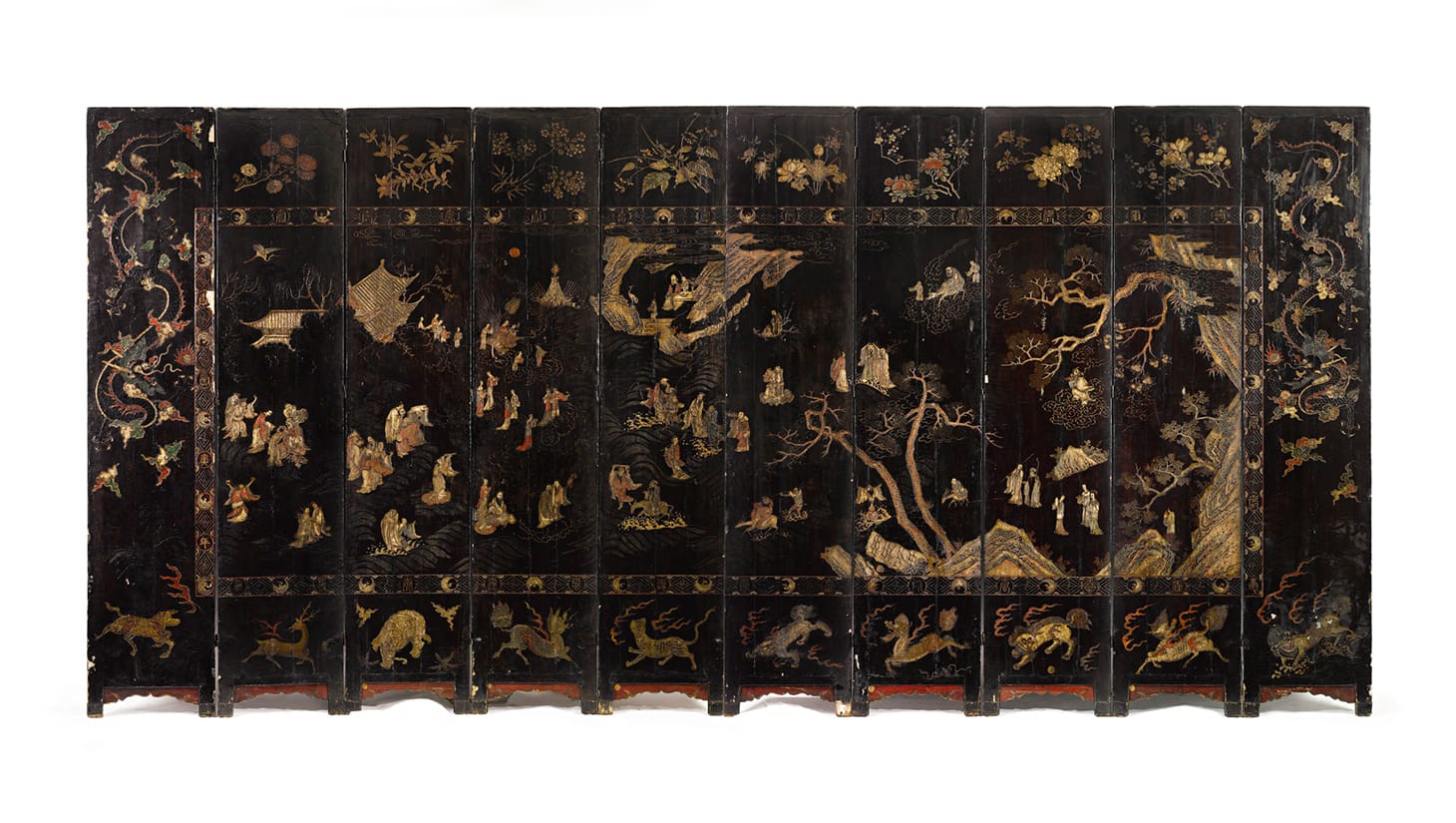 A ten-panel coromandel "Birthday" screen," a decorative piece from the late 17th century, sold Wednesday for $60,000 (image courtesy Sotheby's)