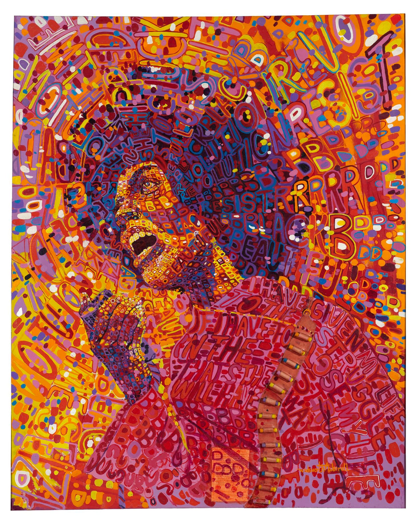 Wadsworth A. Jarrell, "Revolutionary (Angela Davis)" (1971), acrylic and mixed media on canvas, 64 x 51 in. (© Wadsworth A. Jarrell, image courtesy the Brooklyn Museum)