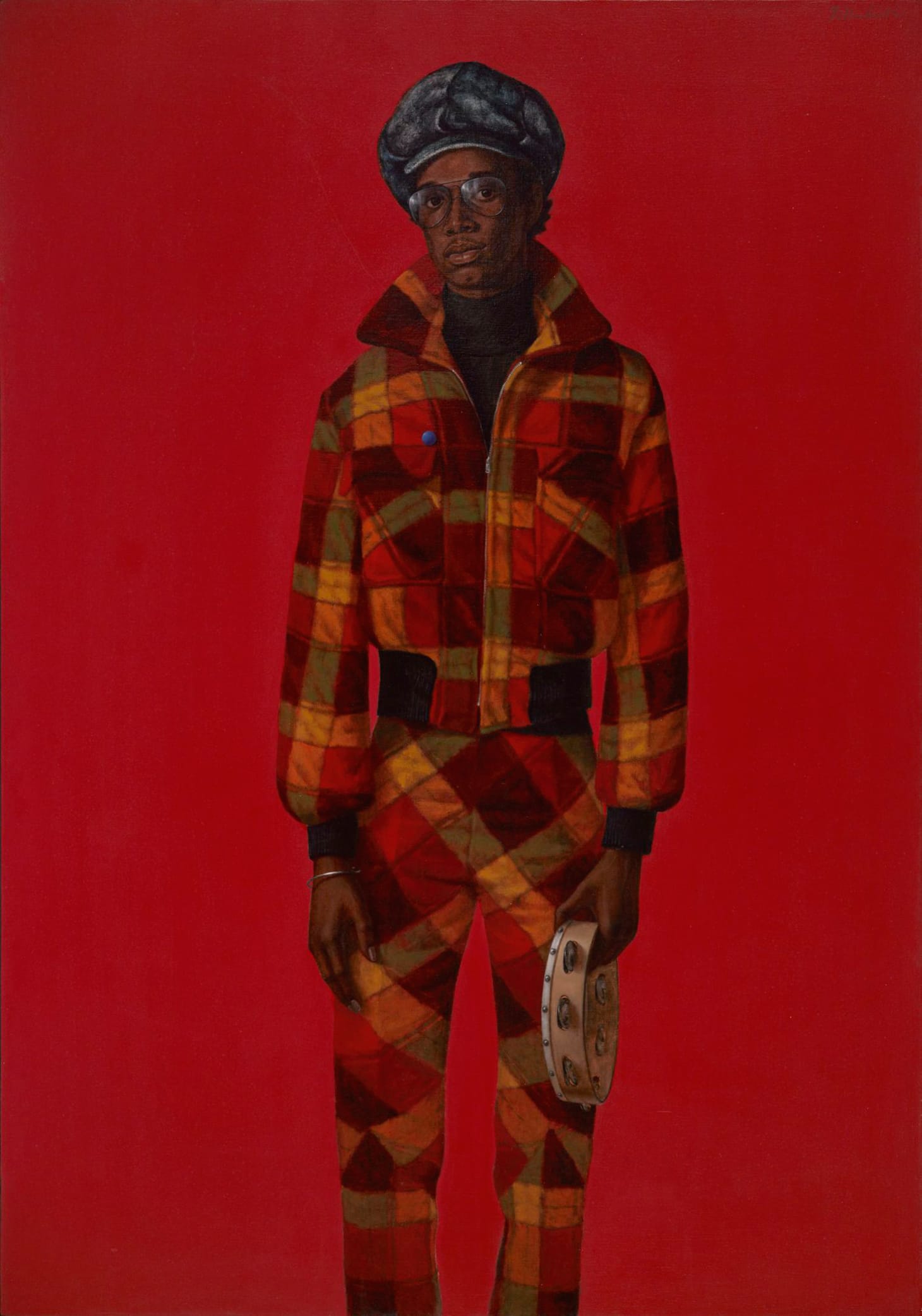 Barkley L. Hendricks, "Blood (Donald Formey)" (1975), oil and acrylic on canvas, 72 x 50 ½ in. (image courtesy Dr. Kenneth Montague | The Wedge Collection, Toronto, © Estate of Barkley L. Hendricks, courtesy the artist’s estate and Jack Shainman Gallery, New York, photo by Jonathan Dorado, Brooklyn Museum)