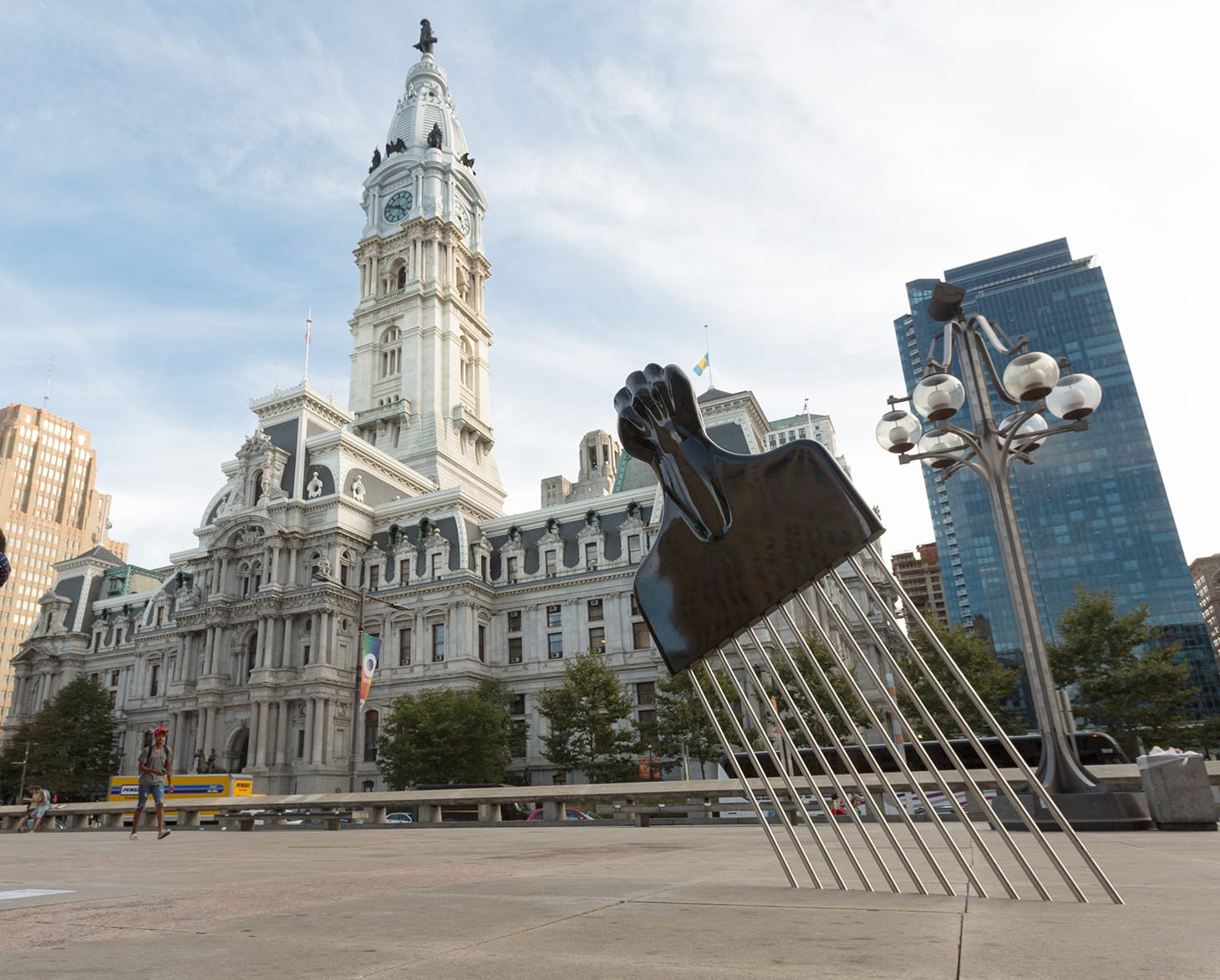 Hank Willis Thomas, "All Power to All People" (2017), aluminum and stainless steel, 98 x 43 1/2 x 2 1/2 inches (image courtesy PAFA)