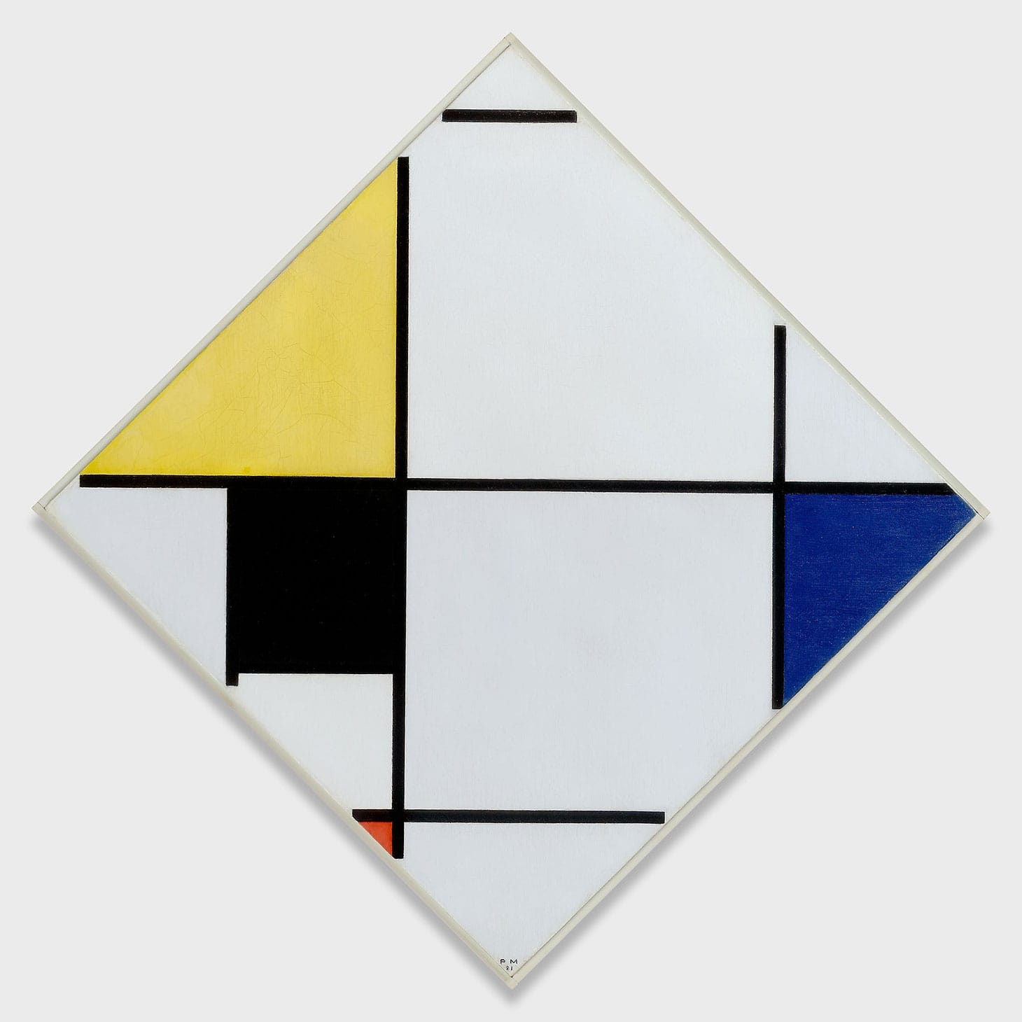 Piet Mondrian, "Lozenge Composition with Yellow, Black, Blue, Red, and Gray" (1921), oil on canvas, 60 x 60 cm (image gift of Edgar Kaufmann, Jr.)