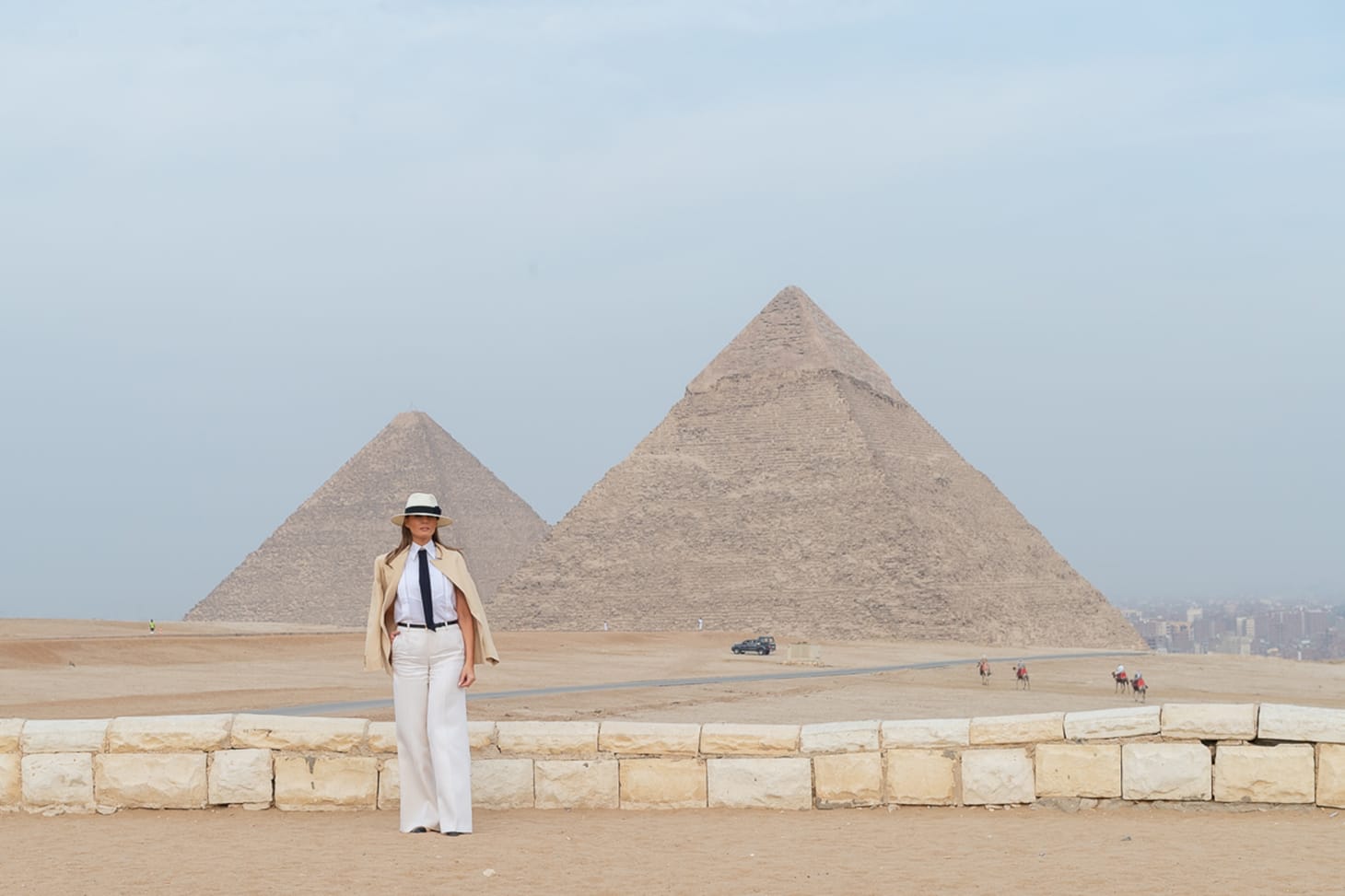 Melania Trump standing in front of the pyramids at Giza (all images via The White House Flickr)