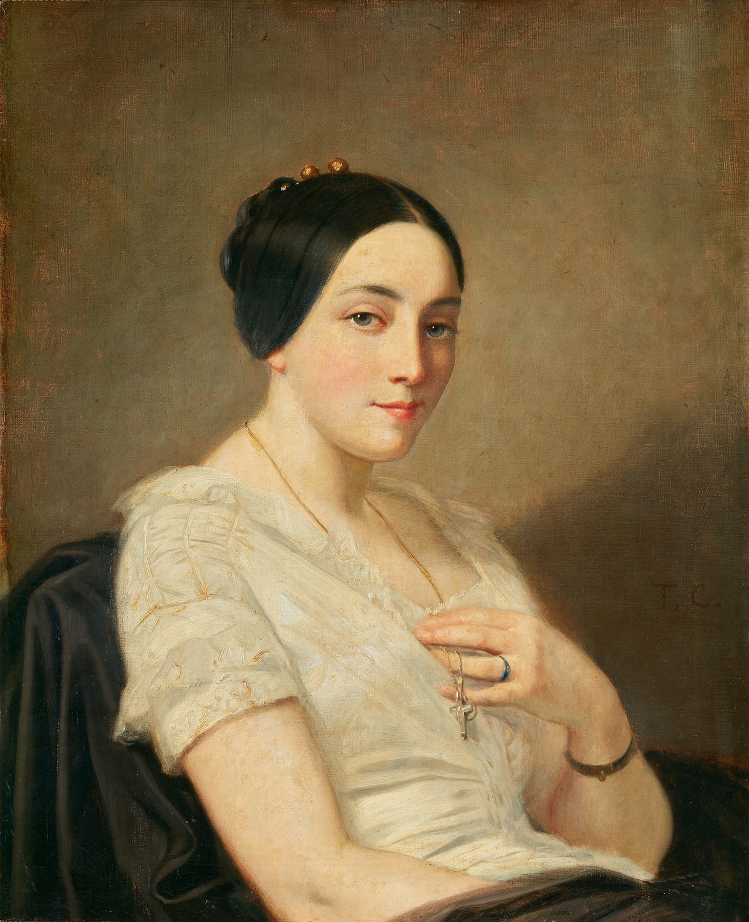 Thomas Couture, "Portrait of a Young Woman" (1850–1855), oil on canvas, 73.5 x 60 cm. (Held in trust by the Federal Republic of Germany for the unknown owner, photo by Mick Vincenz © Kunst- und Ausstellungshalle der Bundesrepublik Deutschland GmbH)