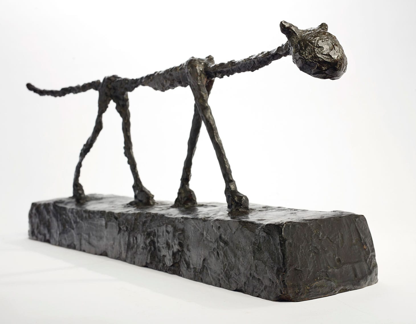 Alberto Giacometti, "Le Chat" (conceived in 1951 and cast in 1955), bronze with dark brown patina, length: 32 1/8 inches (image courtesy Christie's)