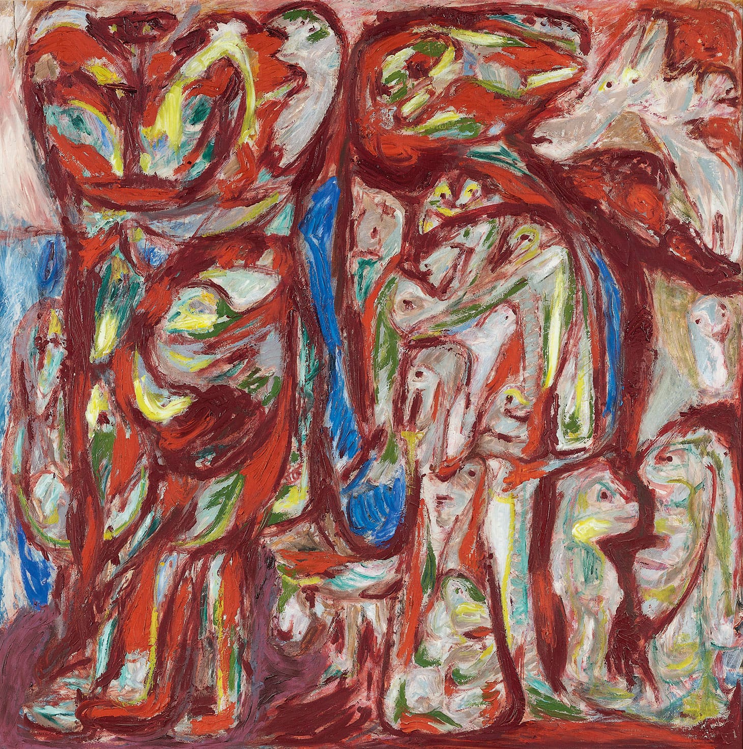 Asger Jorn, "Myr og Mo (Myra and Mo )" (1950–1952), oil on plywood, 122 x 122 centimeters (image courtesy Christie's)