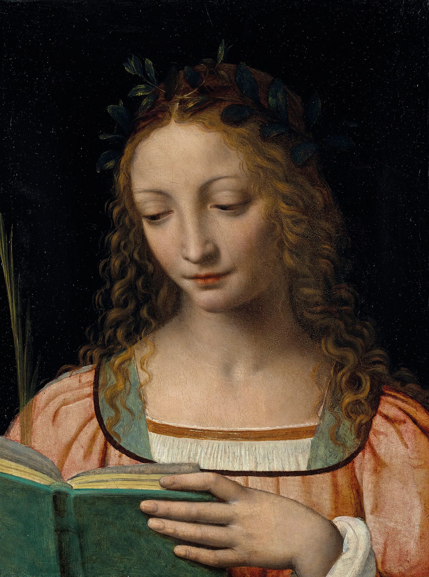 Bernardino Luini, "Une figure de sainte, en buste, avec une palme et lisant les Ecritures," oil on panel, 15 3/4 x 11 3/4 inches (image courtesy Christie's)
