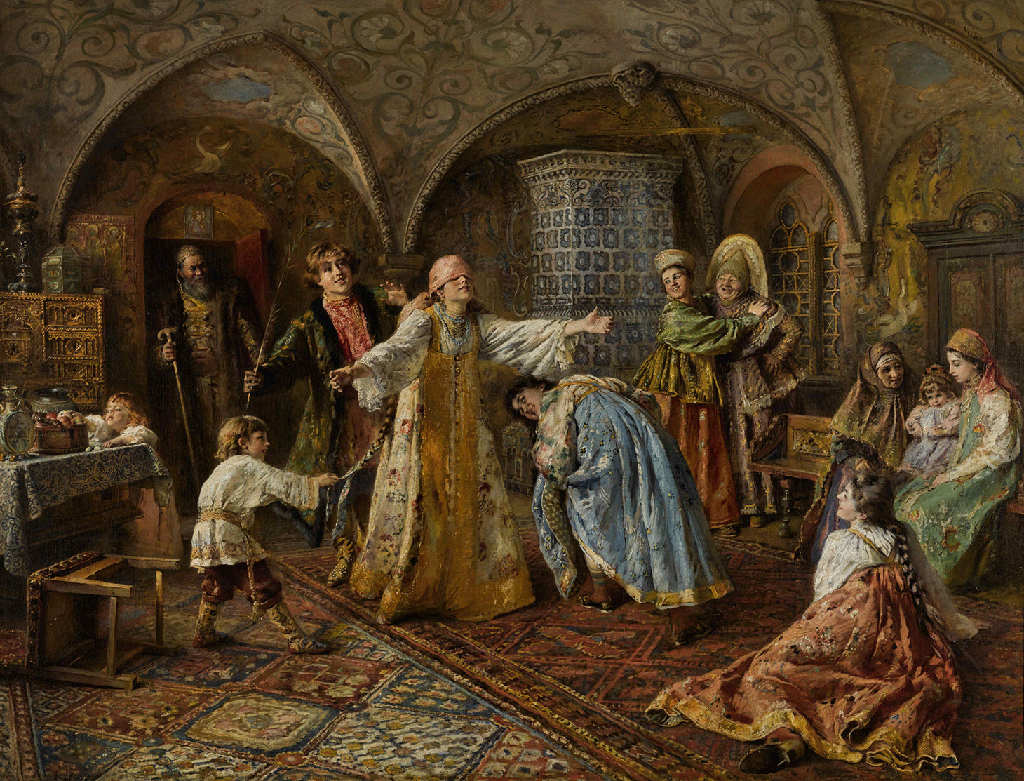 Konstantin Egorovich Makovsky, "Blind Man's Bluff," oil on canvas, 70 3/4 x 92 3/4 inches (image courtesy Sotheby's)