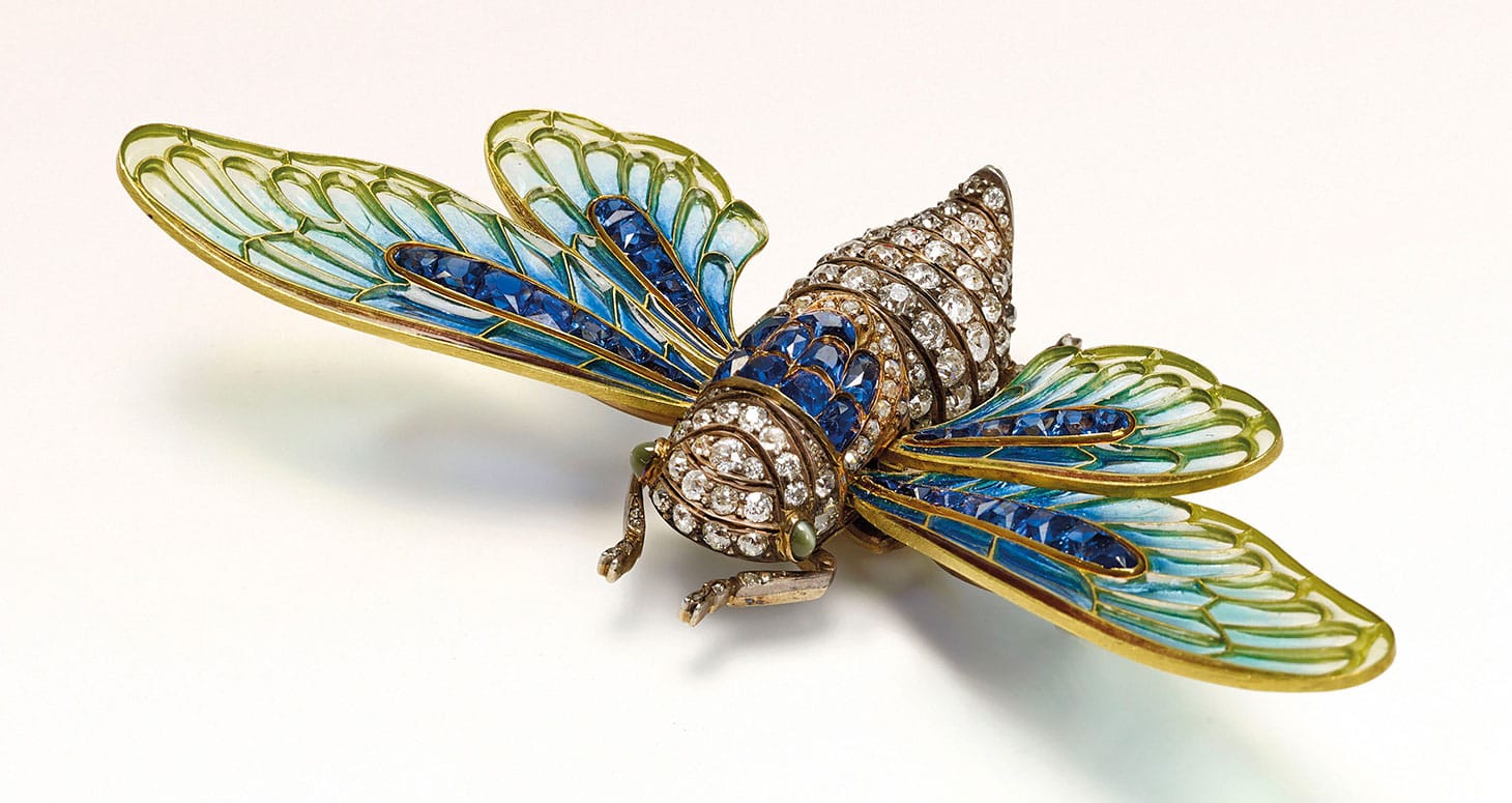 Boucheron, pin art nouveau (1902), enamel, sapphires, and diamonds (image courtesy Christie's)