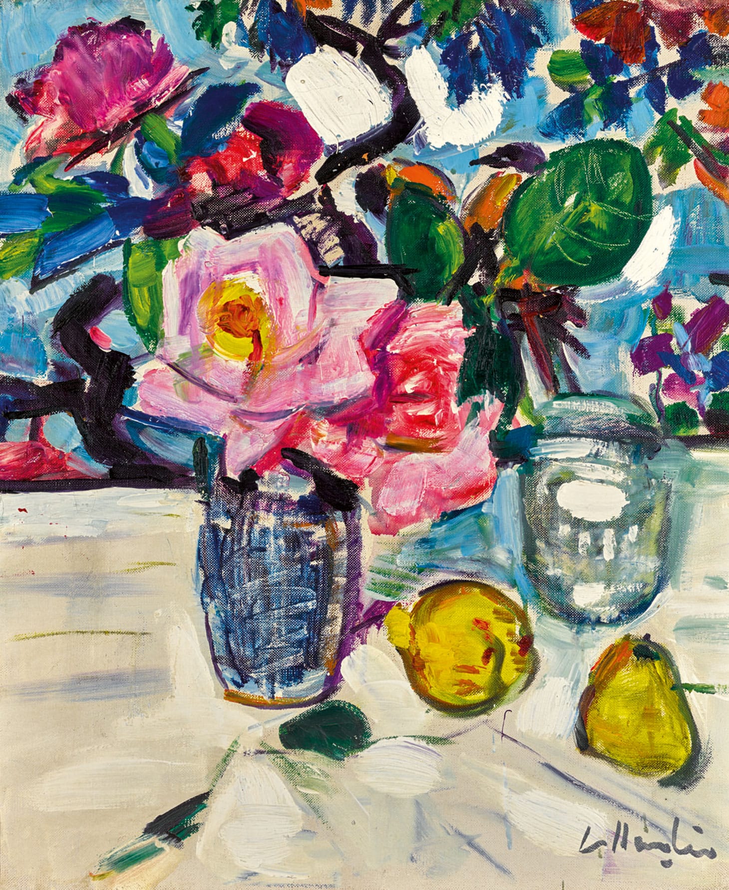 George Leslie Hunter, "Still Life with Roses and Fruit," oil on canvas,18 x 15 inches (image courtesy Sotheby's)