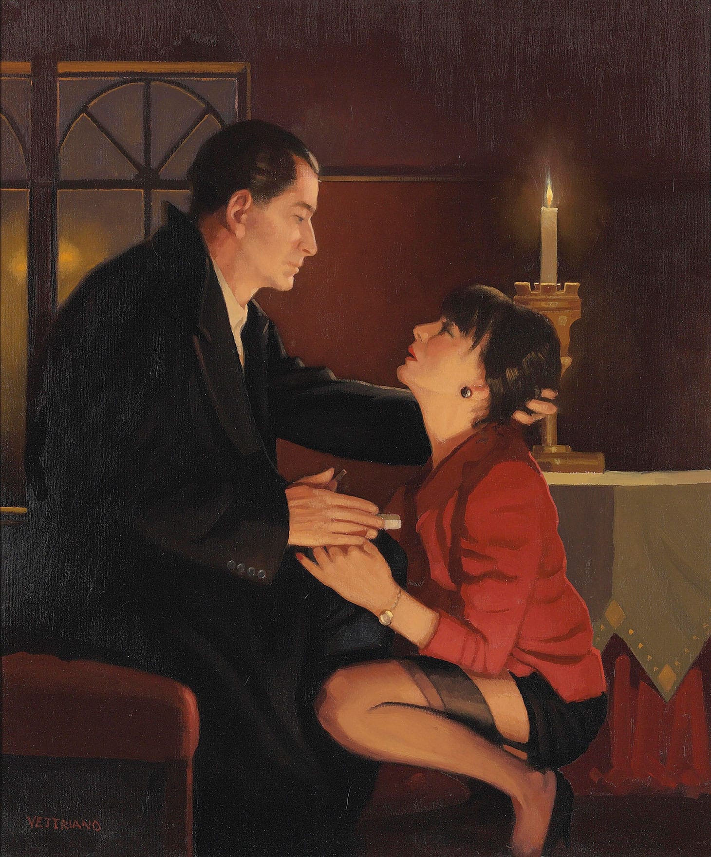 Jack Vettriano, "Heaven on Earth" (1999), oil on canvas, 24 x 19 3/4 inches (image courtesy Christie's)